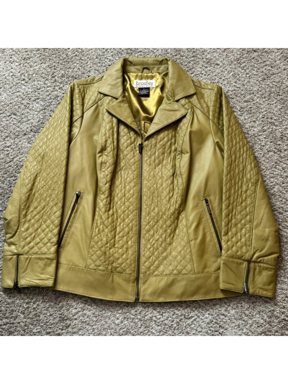Bradley Bayou Genuine Leather Quilted Zip Jacket CoatWomen's 1X Olive Green